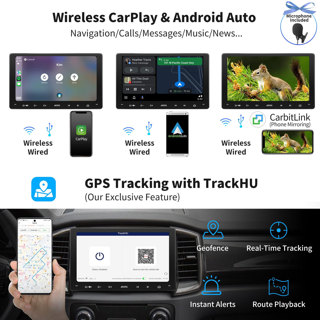 ATOTO S8G2094MS 9" Double Din Car Stereo with 1080P Front & Backup Camera Input, QLED Touchscreen, Wireless CarPlay & Android Auto, 4G+32G, Built-in 4G/Wi-Fi, Dual BT/USB, DSP, AMP, SUB, GPS
