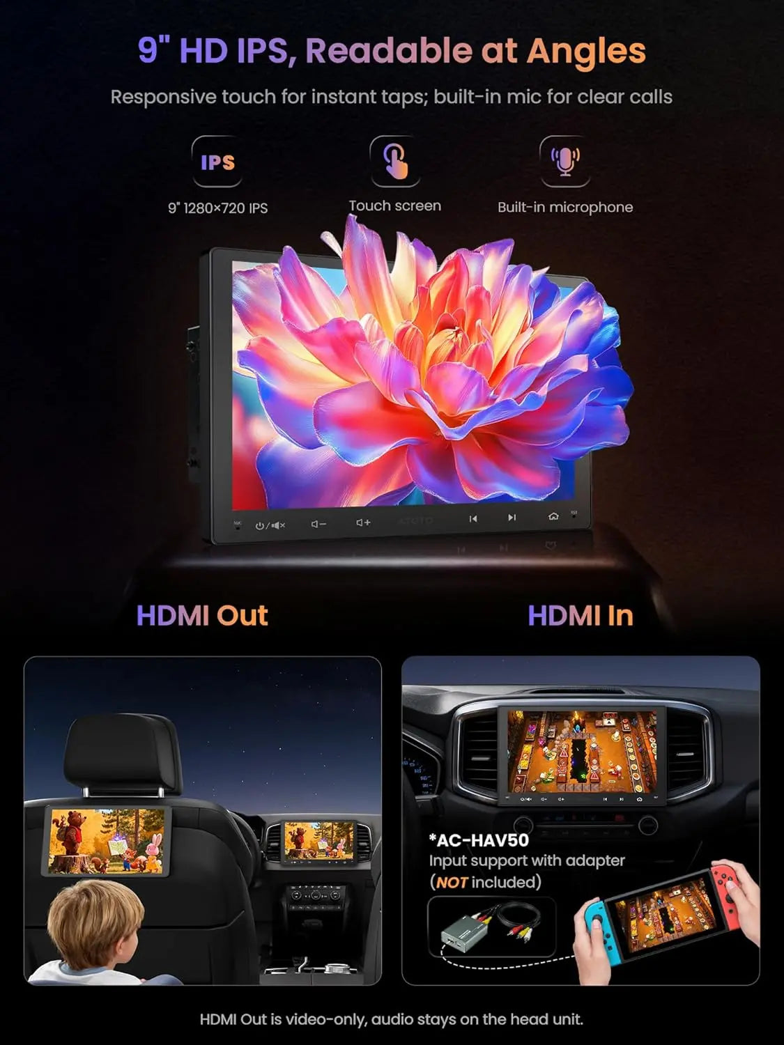 ATOTO A5LG209T 9" Double Din Head Unit with Android OS, ChatGPT AI Assistant, GPS Tracking, Wireless CarPlay & Android Auto, WiFi Internet Access, 2G+32G, 24-Band EQ DSP, FM/AM Radio