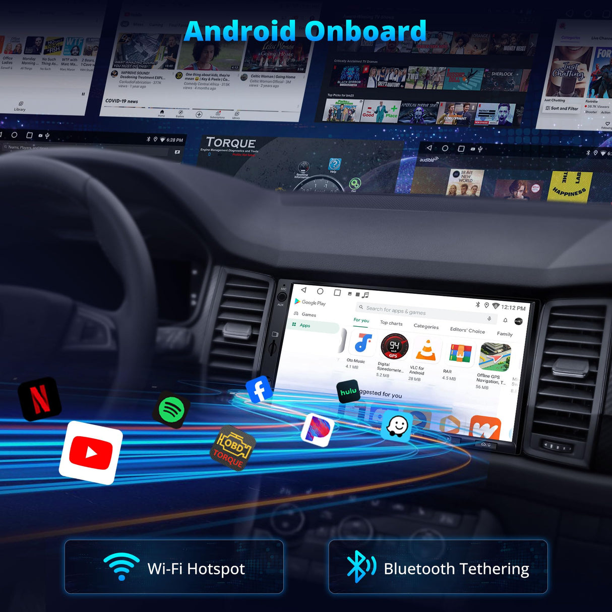 ATOTO A5LG2A7T 7" Android Double Din Car Stereo with Dash & Backup Camera, Wireless CarPlay and Android Auto, WiFi/BT/USB Tethering, DSP, Bluetooth, FM/AM/TF, 2G+32G