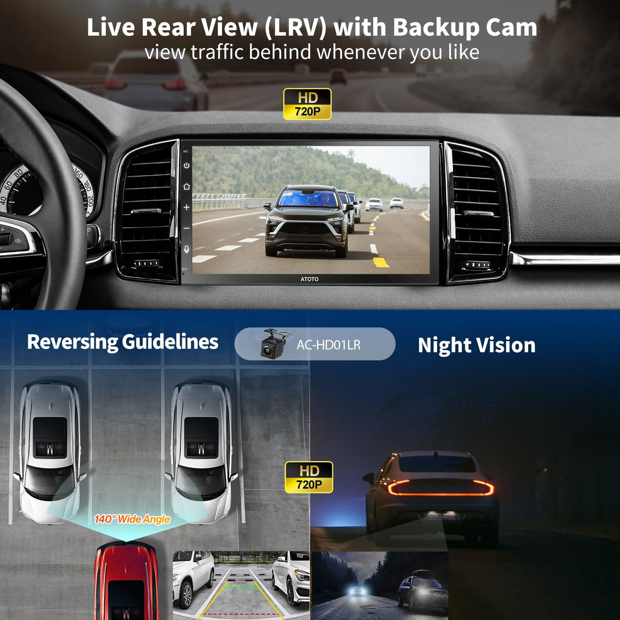 ATOTO F7G2B7WE 7" Double Din Car Stereo, HD LRV Camera, Full Touchscreen, Wireless CarPlay and Android Auto, Bluetooth 5.3, GPS, FM/AM/AUX, 4.1 Channel Audio Out, Screen Mirroring