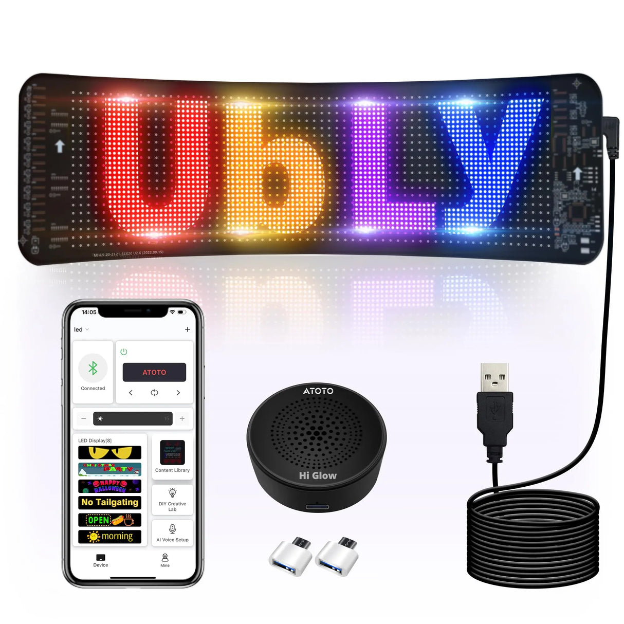 ATOTO CI-VIALD13 Programmable LED Sign – 13.7" x 4" Scrolling Advertising Display, AI Voice Control, Bluetooth App Control, Custom Text & Animation