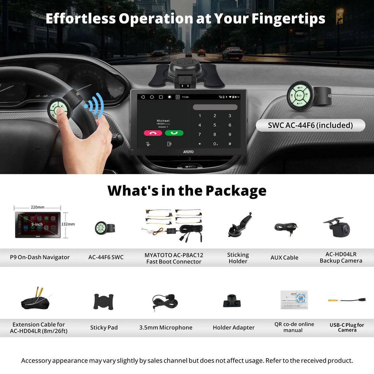 ATOTO 9" Portable Car Stereo with QLED Touchscreen, Wireless/Wired CarPlay & Android Auto, 2GB+32GB, ChatGPT AI, Fast Boot, 1280x720p Display