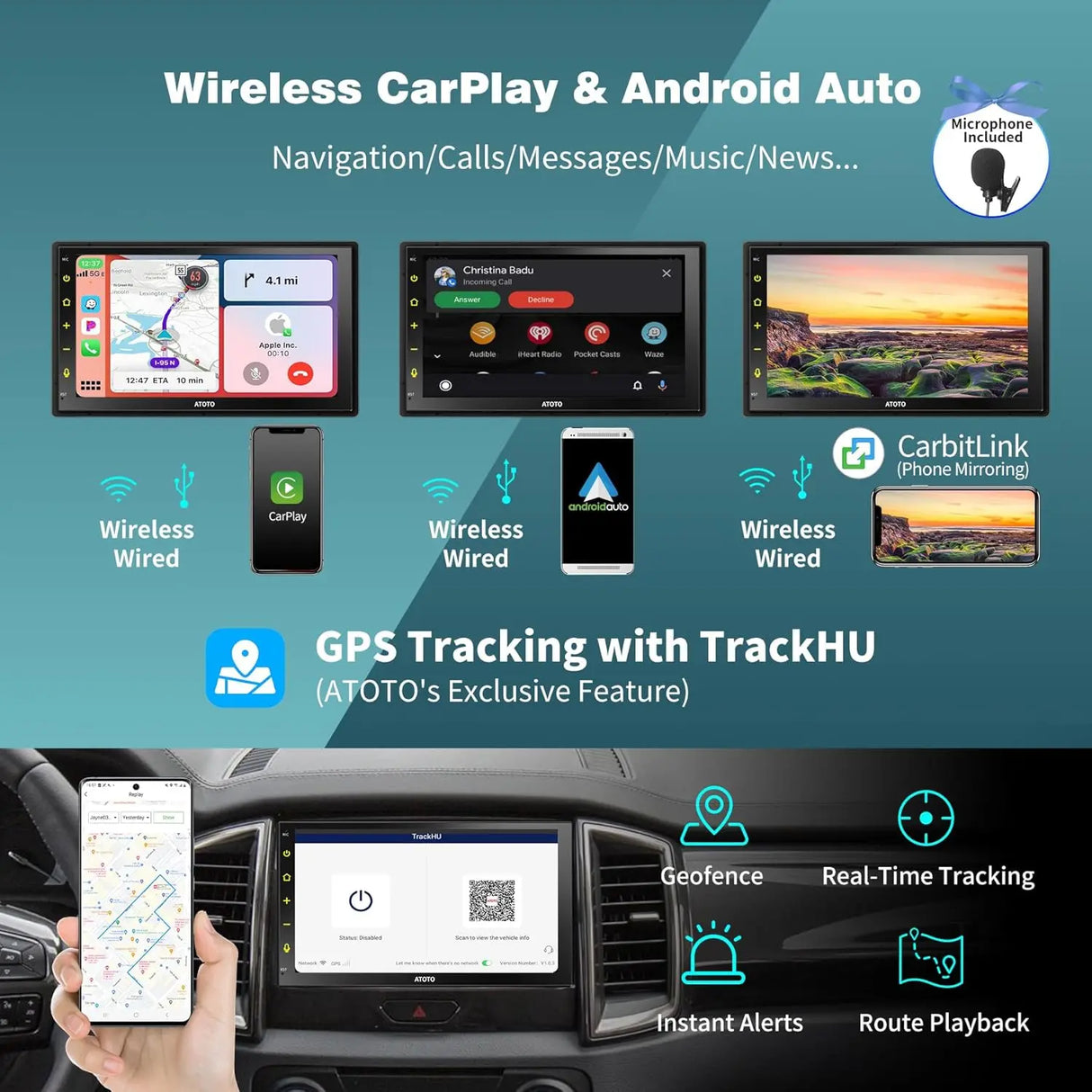 ATOTO S8G2B74MS 7" QLED Double Din Car Stereo | Wireless Apple CarPlay & Android Auto, Built-in 4G LTE, GPS Navigation, 4GB+32GB, Dual Bluetooth, Split Screen, LRV, SCVC