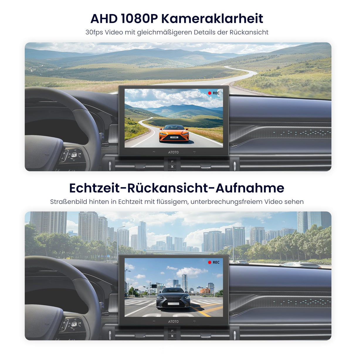 ATOTOEXCEL AHD 1080p Rückfahrkamera mit 30fps, 134° Weitwinkel, Starlight-Nachtsicht, IP67 Wasserdicht, G-Sensor, Parkmodus, Loopaufnahme, Nur Kompatibel mit Der V10-Serie, AC-HN9RRV3