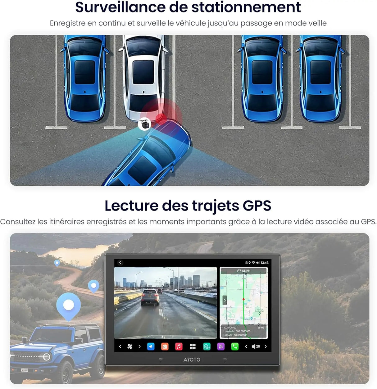 ATOTO AC-HN9RRV3 Caméra de Recul AHD 1080p, 134° Grand-Angle, Vision Nocturne Starlight, Boucle Vidéo, Mode Parking, IP67 Étanche, Capteur G, Série V10