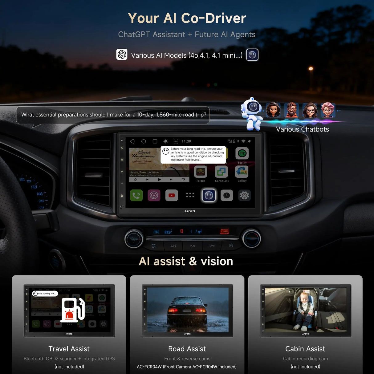 ATOTO S8G2C74MS 7" Android 11 ChatGPT Double Din Car Stereo Wireless CarPlay & Android Auto S8 Gen3 Octa-Core 4G RAM+32G ROM LTE/WiFi Dual BT DSP Front Camera GPS Tracking