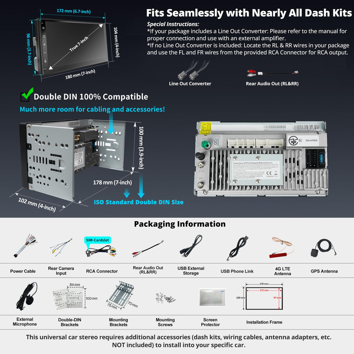 【RevcarX 】ATOTO A6G2B7PL 7" Double Din Car Stereo, 8-Core 4G LTE Head Unit, Wireless CarPlay & Android Auto, 4G+64G QLED Touchscreen, DAB+ Radio, DSP 36-Band EQ