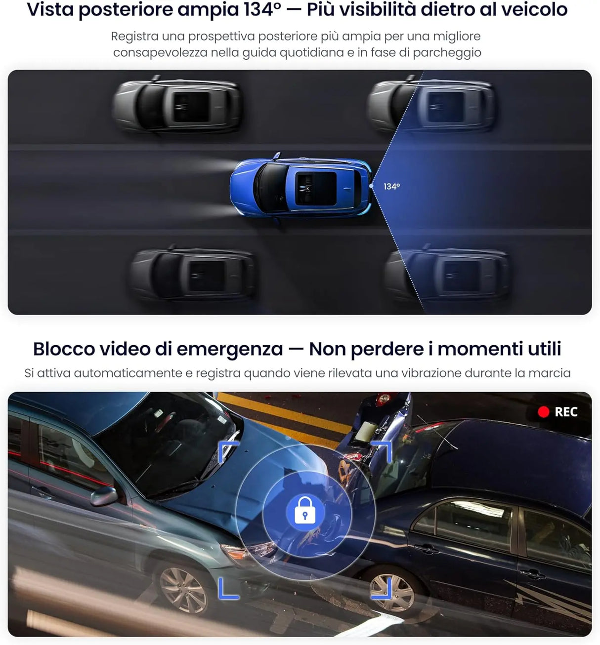 ATOTO AC-HN9RRV3 Telecamera Posteriore AHD 1080p 30fps, 134° Grandangolo, Visione Notturna Starlight, IP67, Sensore G, Parking Mode, Loop Video, Solo Serie V10