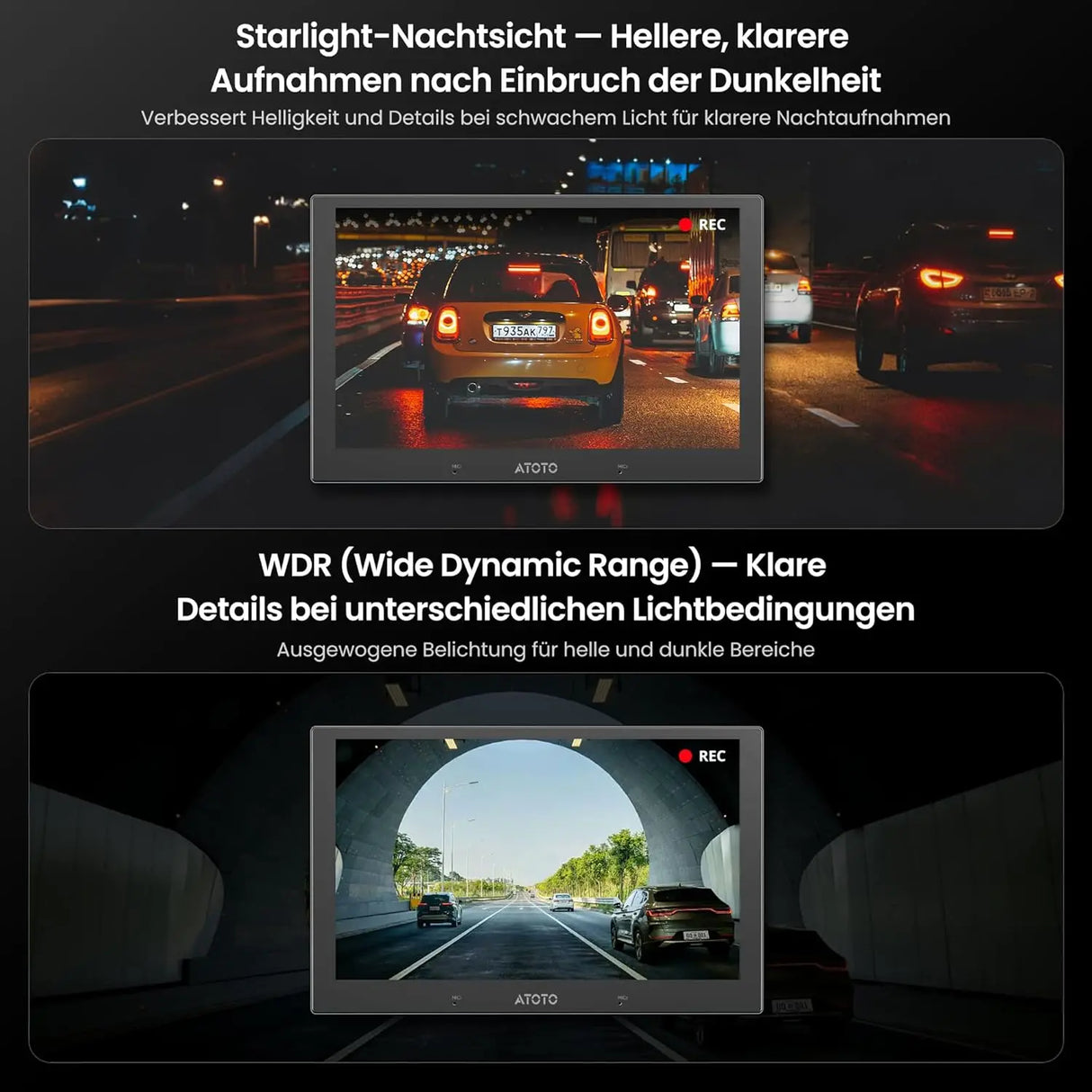 ATOTO AC-HN9FR Front Dashcam AHD 1080p, 30fps, Starlight Nachtsicht, WDR, 136° Weitwinkel, G-Sensor, Parkmodus, Schleifenaufnahme, GPS-Track Wiedergabe, V10-Serie