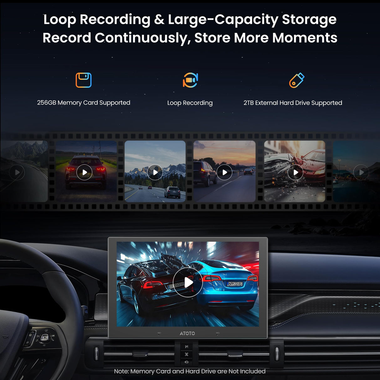 ATOTO AC-HN9FR AHD 1080p Front Dash Camera, 30fps, Starlight Night Vision, WDR, 136° Wide-Angle, G-Sensor, Parking Mode, Loop Recording, GPS Track Playback – Only for V10 Series