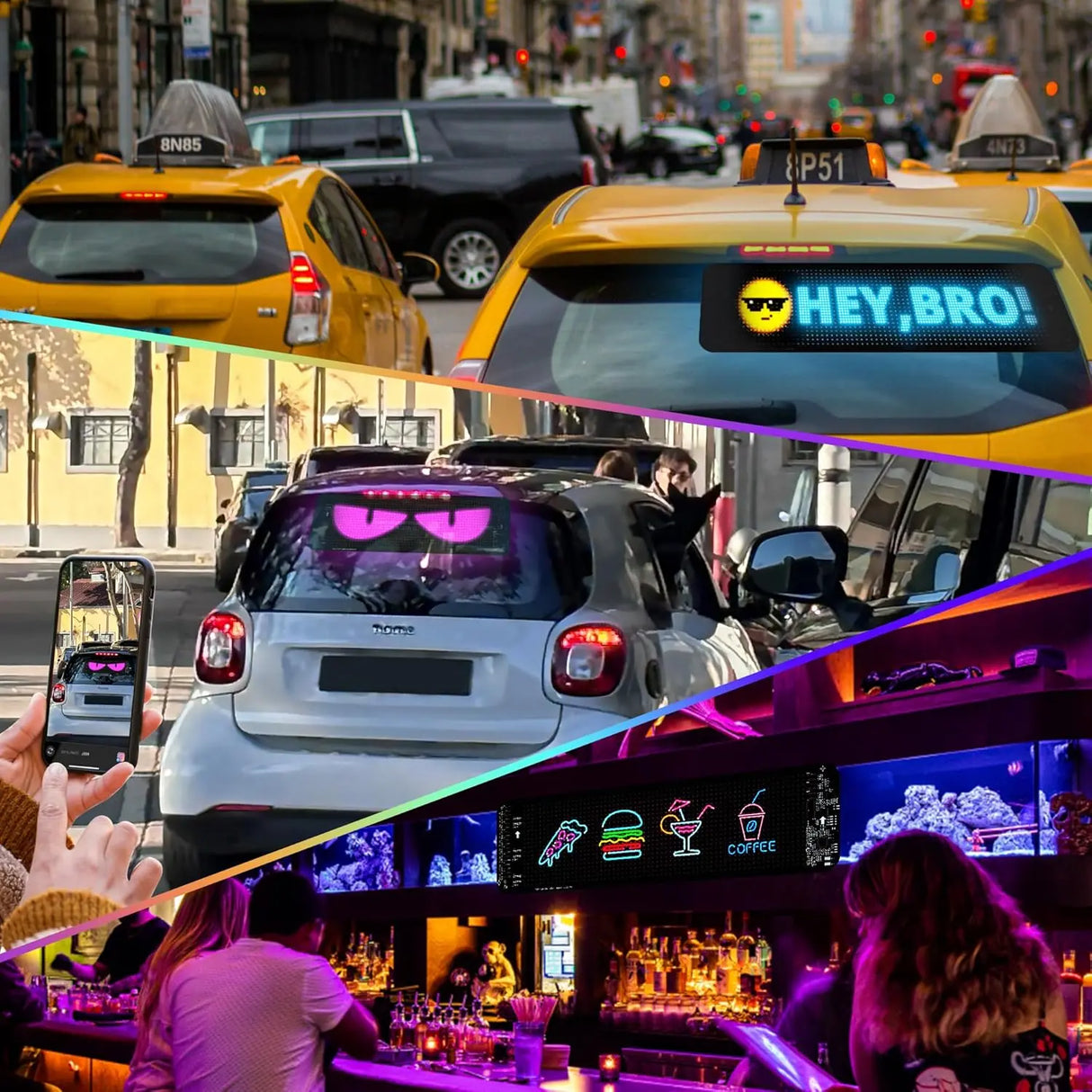 ATOTO CI-VIALD19 19.4" x 4.3" Programmable LED Car Sign – Flexible USB 5V Display, AI Voice & App Control, Custom Text & Animation, Scrolling Digital Sign for Car Window
