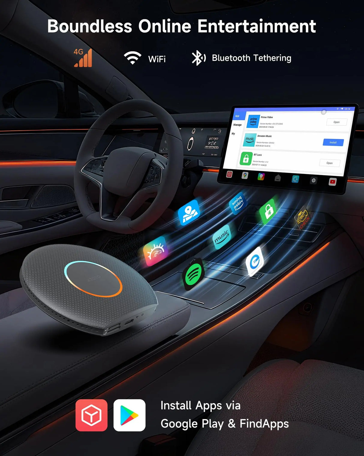 ATOTO CB6A Wireless CarPlay Adapter (2025 Upgrade) CarPlay AI Box with Plug & Play, DriveChat, GPS, Android 13, 4G LTE, Dual Bluetooth, YouTube Support, 4G+64G