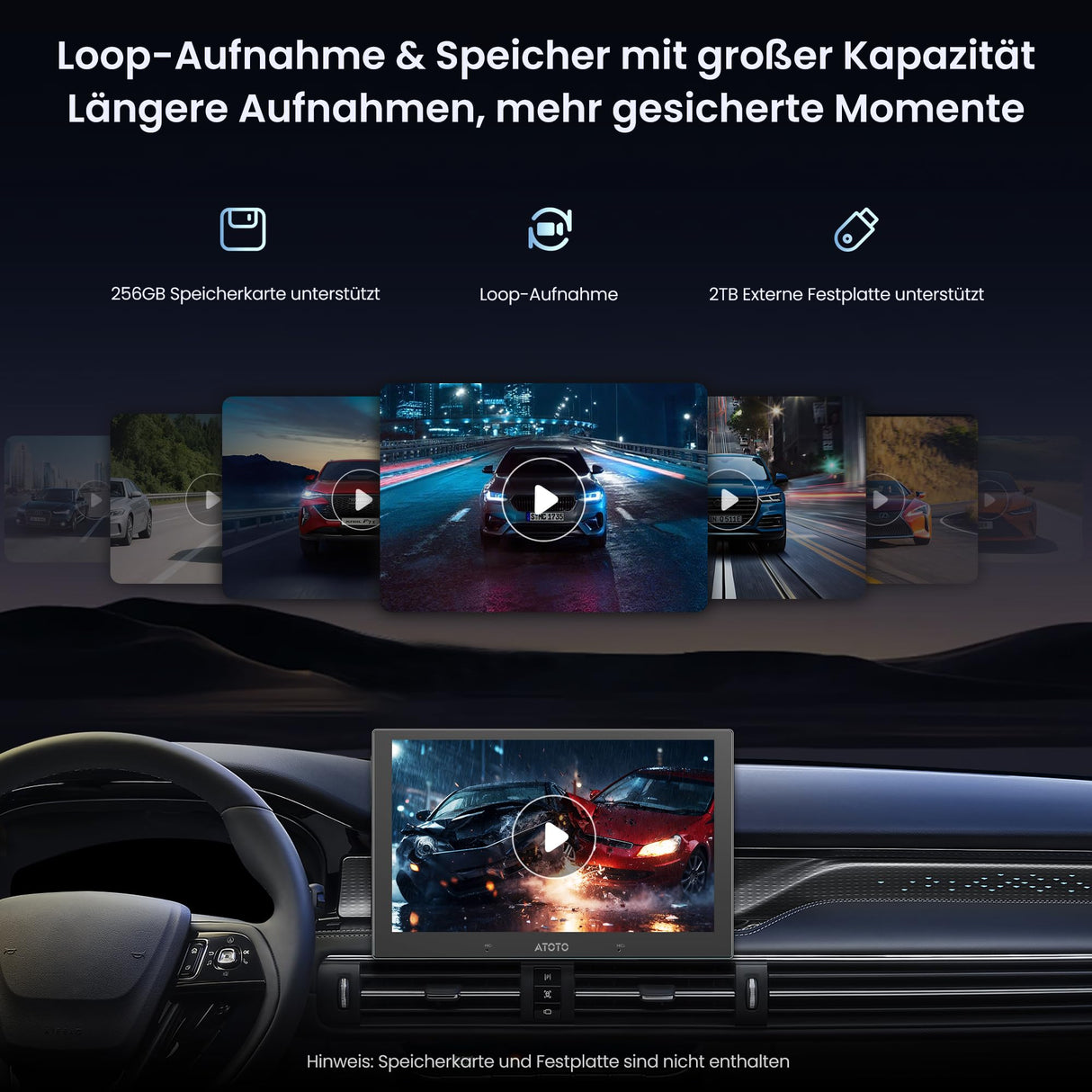 ATOTOEXCEL AHD 1080p Rückfahrkamera mit 30fps, 134° Weitwinkel, Starlight-Nachtsicht, IP67 Wasserdicht, G-Sensor, Parkmodus, Loopaufnahme, Nur Kompatibel mit Der V10-Serie, AC-HN9RRV3