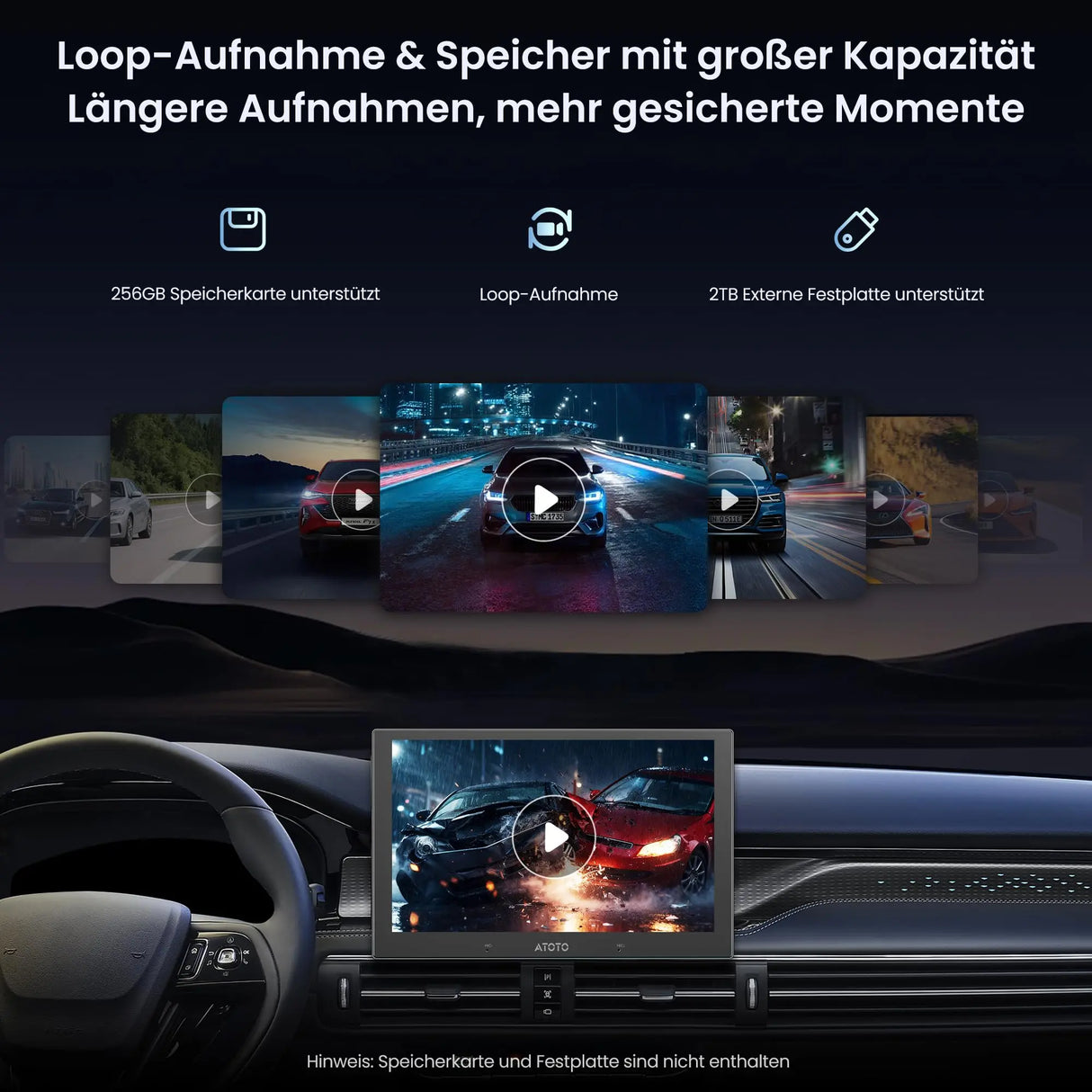 ATOTO AC-HN9RRV3 Rückfahrkamera AHD 1080p, 134° Weitwinkel, Starlight-Nachtsicht, IP67, G-Sensor, Parkmodus, Loopaufnahme, V10 Serie