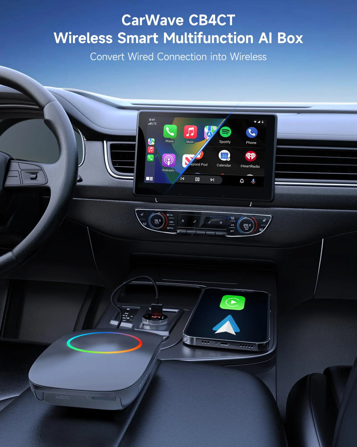 ATOTO CB4CT Android Box【AI Box ワイヤレスアダプター】CarPlay・Android Auto対応 2GB+16GB 動画配信対応(YouTube/Hulu/Spotify) 車載マルチメディアボックス デュアルWi-Fi・デュアルBluetooth AIアシスタント HDMI出力 USB対応 プラグ&プレイ OTAアップデート OBD II搭載 モデル