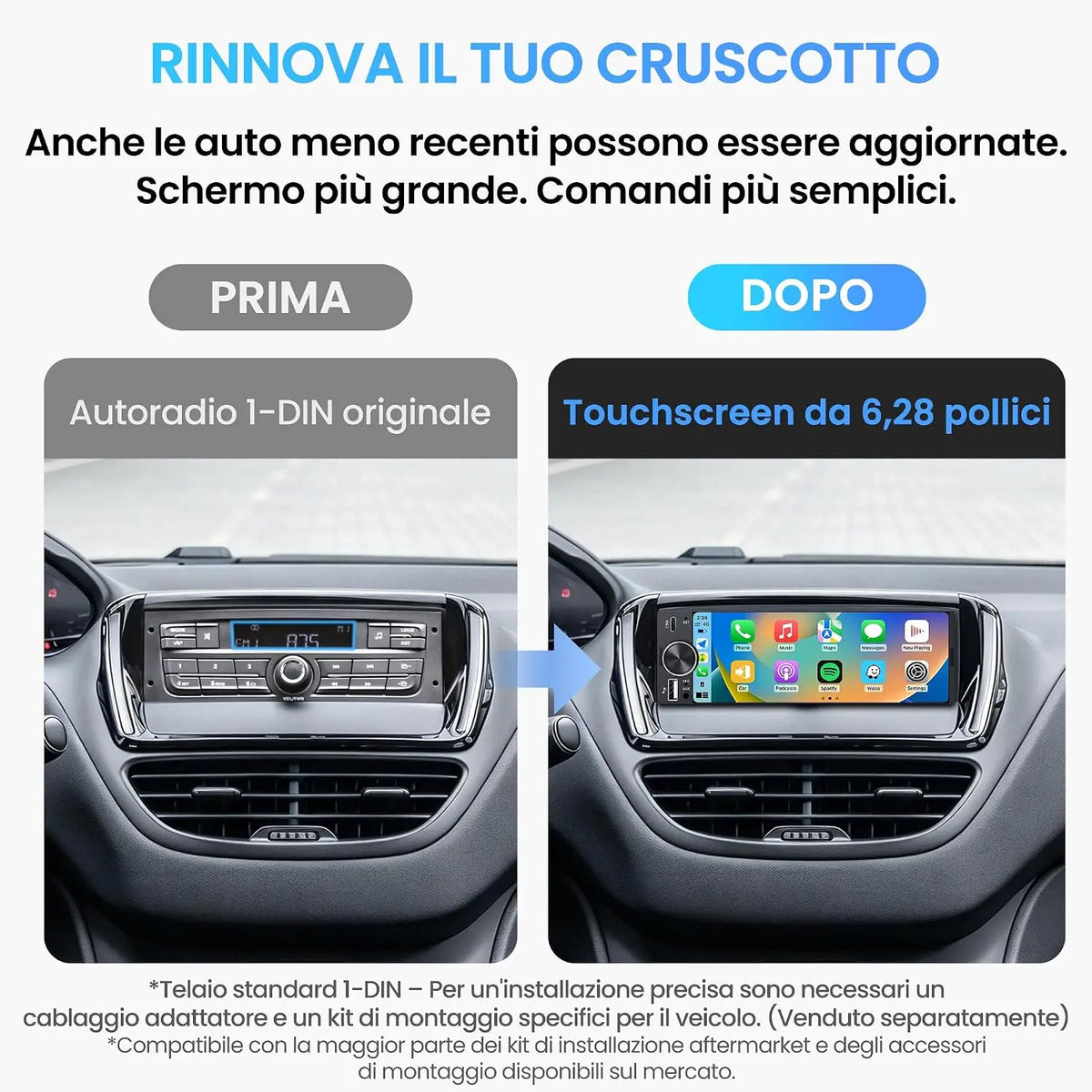 ATOTO F7G1A6WE-S01 Autoradio 1 DIN 6,28" Touchscreen, CarPlay e Android Auto Wireless, Bluetooth, Schermo Integrato, F7WE Gen2
