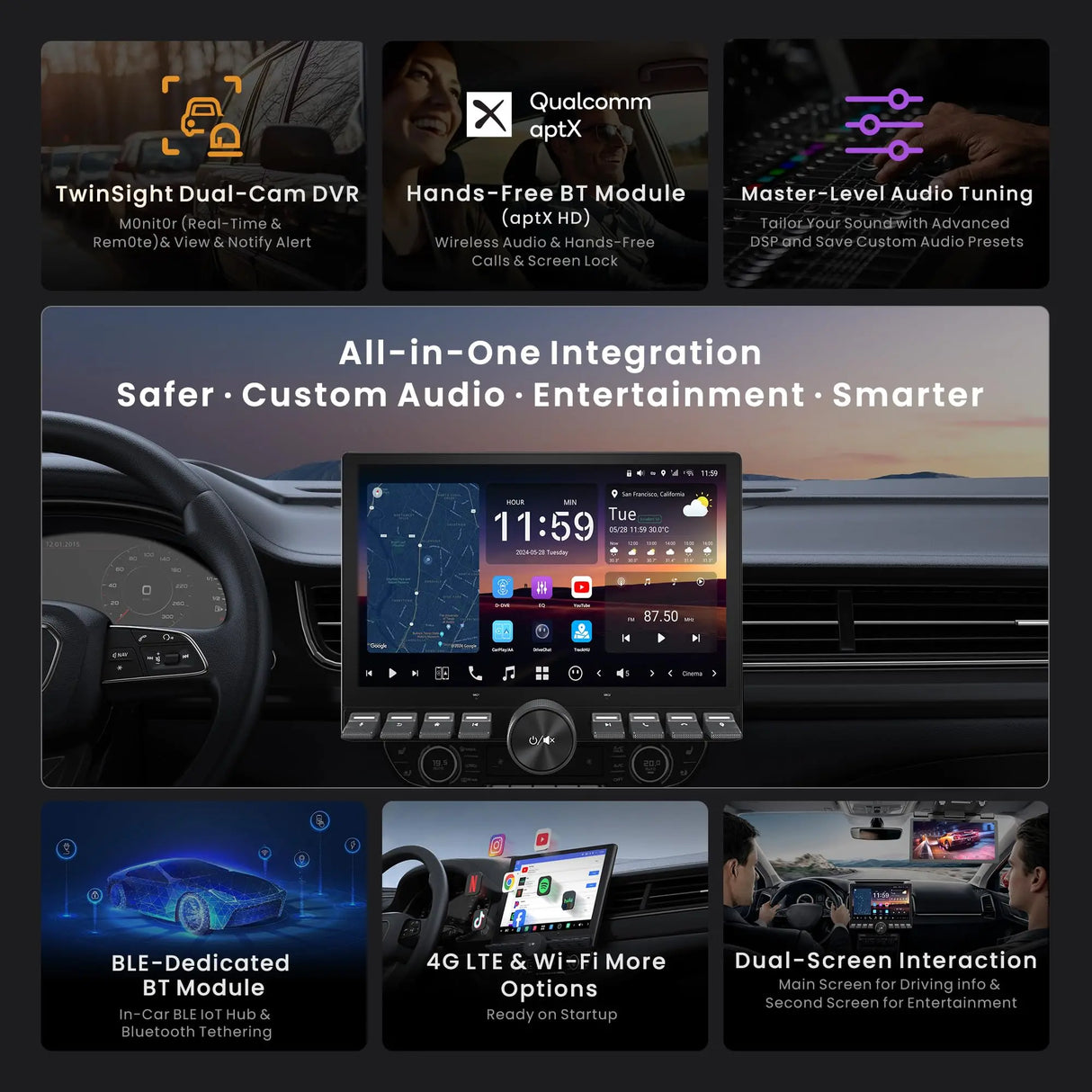 X10 10.1 inch Knob Single DIN & Double DIN Car Stereo, with Passenger Entertainment Screen, AI Vision