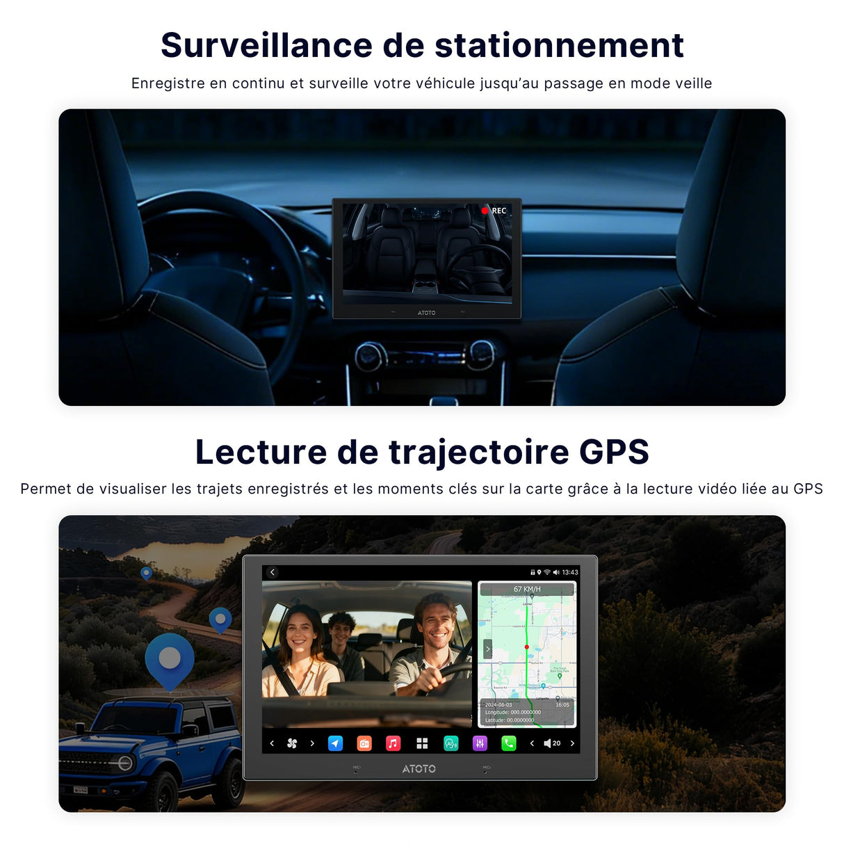 ATOTO AC-HN9CBV1 Caméra d’Habitacle Arrière (Montée à l’Avant), AHD 1080p 30fps, Vision Nocturne Starlight, Grand Angle 135°, Enregistrement en Boucle, Mode Parking, Compatible Série V10