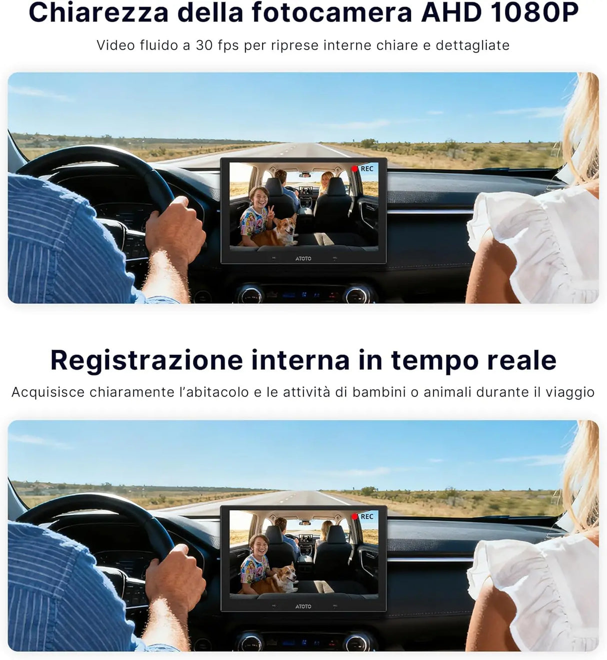 ATOTO AC-HN9CBV2 Telecamera Interna AHD 1080p, Frontale, 135° Grandangolo, Visione Notturna Starlight, Loop Recording, Modo Parcheggio, Solo Serie V10
