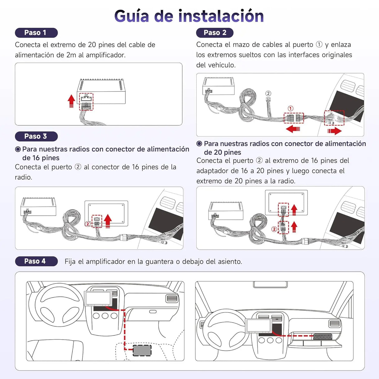ATOTO CA-AEC122DL Amplificador de Auto Compacto 4x60W RMS, 4 Canales, Clase D TI TPA3221, EQ Personalizable, Cable de Alimentación 2m, Compatible con Estéreos ATOTO