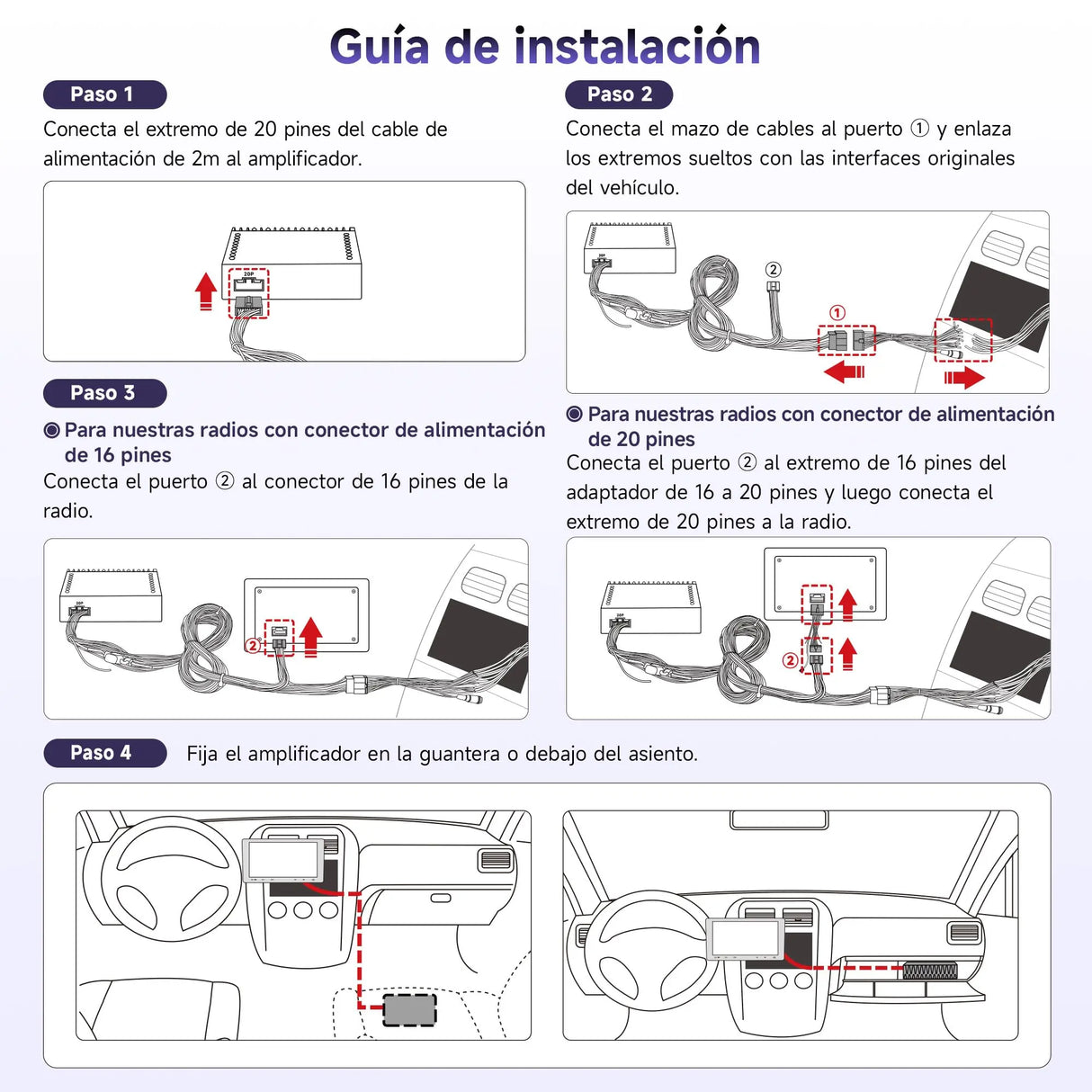 ATOTO CA-AEC122DL Amplificador de Auto Compacto 4x60W RMS, 4 Canales, Clase D TI TPA3221, EQ Personalizable, Cable de Alimentación 2m, Compatible con Estéreos ATOTO