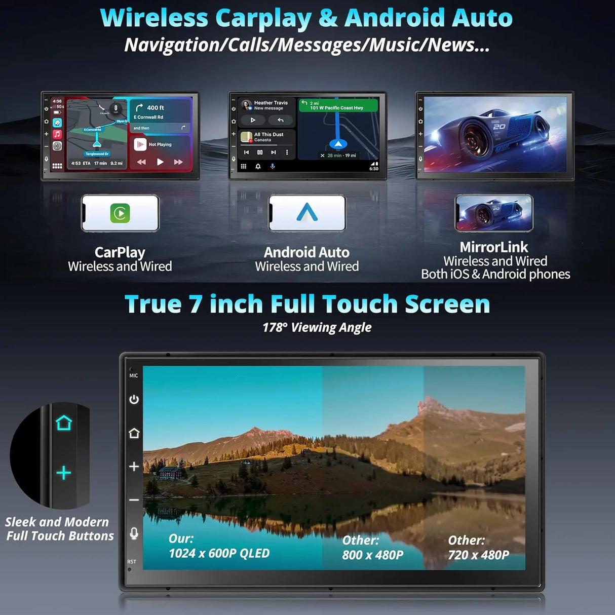 ATOTO A6G2B7PL 7" Double Din Car Stereo, 8-Core 4G LTE Head Unit, Wireless CarPlay & Android Auto, 4G+64G QLED Touchscreen, DAB+ Radio, DSP 36-Band EQ