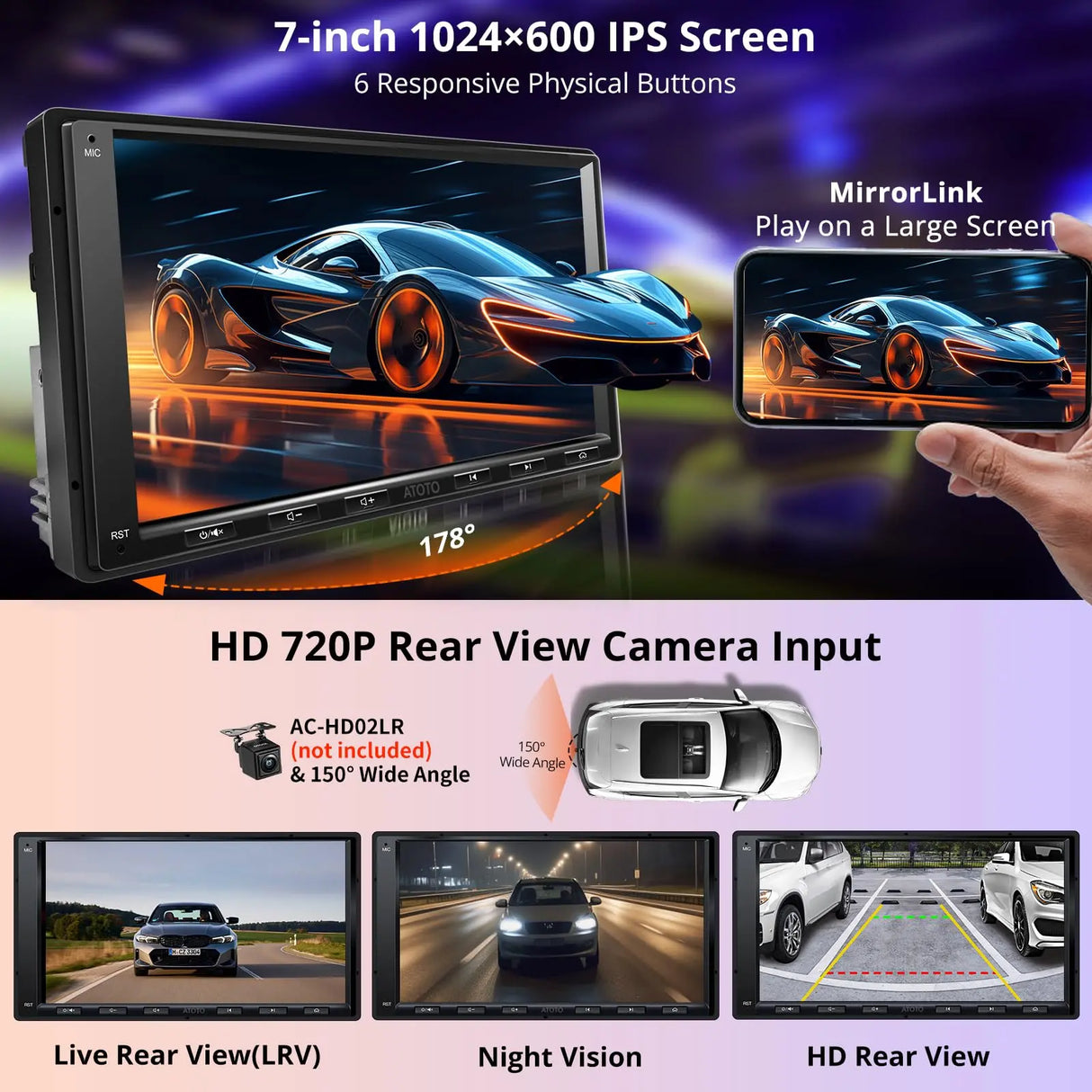 ATOTO A6G2A7PF 7" Android Double Din Car Stereo with OBD2 Scanner A6PF Ultra 2G+32G Wireless CarPlay & Android Auto Radio with ChatGPT WiFi/BT/USB Mirrorlink 36-Band EQ GPS Tracker Dual Bluetooth