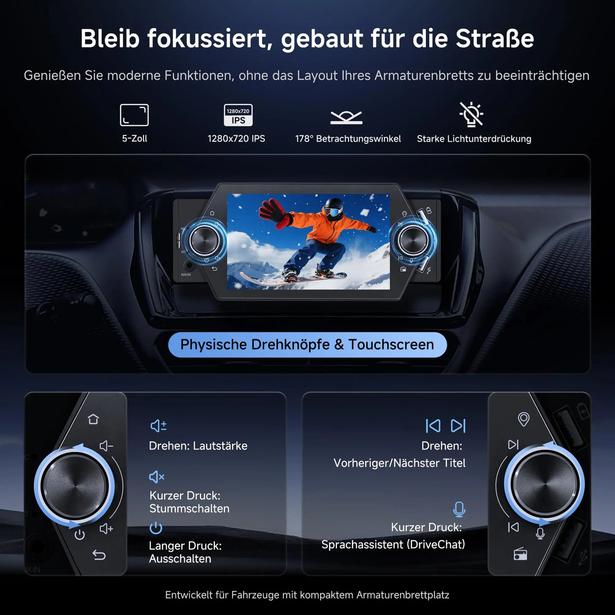 ATOTO A5LG1A5T 5" Android 1 Din Autoradio mit Rückfahrkamera, Kabelloses CarPlay & Android Auto, WiFi/BT/USB Tethering, MirrorLink, RDS/FM/GPS, Sprachsteuerung, 2G+32G