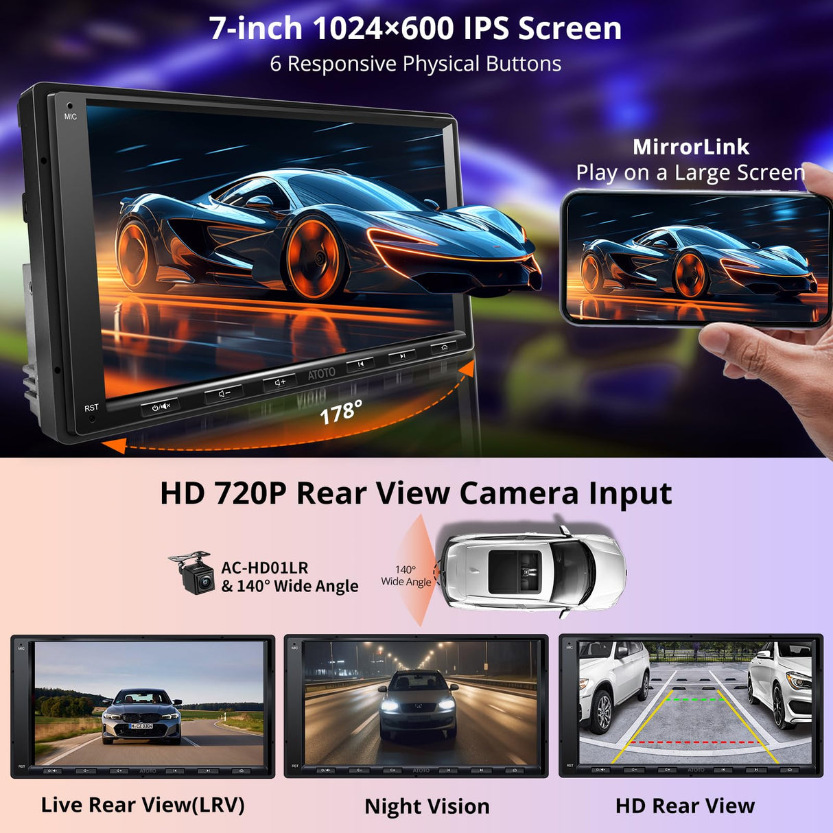 ATOTO A6G2A7PF Ultra 7" Android ダブルDINディスプレイオーディオ 7インチ カーオーディオ バックカメラ&OBD2スキャナー付き ワイヤレスCarPlay/Android Auto対応 ChatGPT機能搭載 WiFi/BT/USBテザリング GPSトラッカー デュアルBluetooth