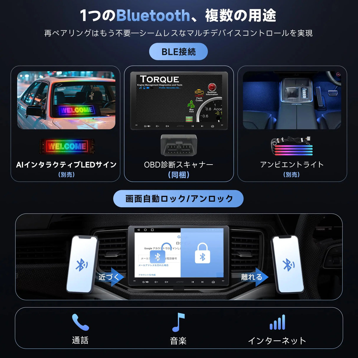 ATOTO A5LG209T 9" 2 Din ディスプレイオーディオ Androidナビ、OBD2診断機能、ワイヤレスCarPlay & Android Auto、AIカーステレオ、24バンドEQ&DSP、Wi-Fi/BT/USB、2G+32