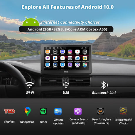 ATOTO P909SD1M 9" Portable Car Stereo with QLED Touchscreen, Wireless/Wired CarPlay & Android Auto, 2GB+32GB, ChatGPT AI, Fast Boot, 1280x720p Display