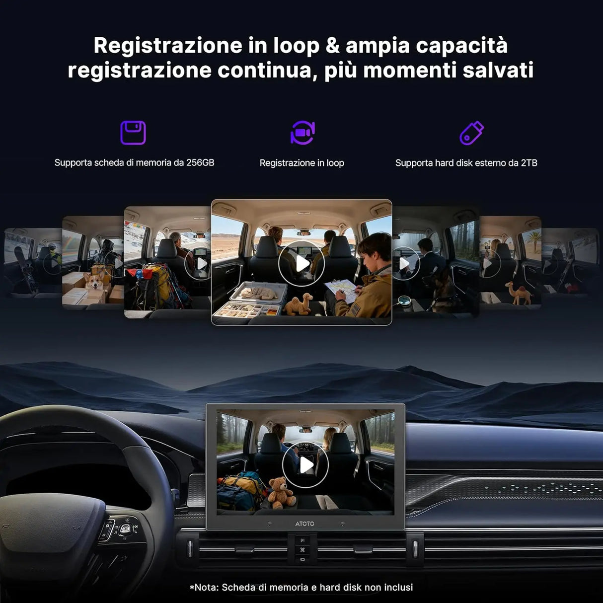 ATOTO AC-HN9CBV2 Telecamera Interna AHD 1080p, Frontale, 135° Grandangolo, Visione Notturna Starlight, Loop Recording, Modo Parcheggio, Solo Serie V10