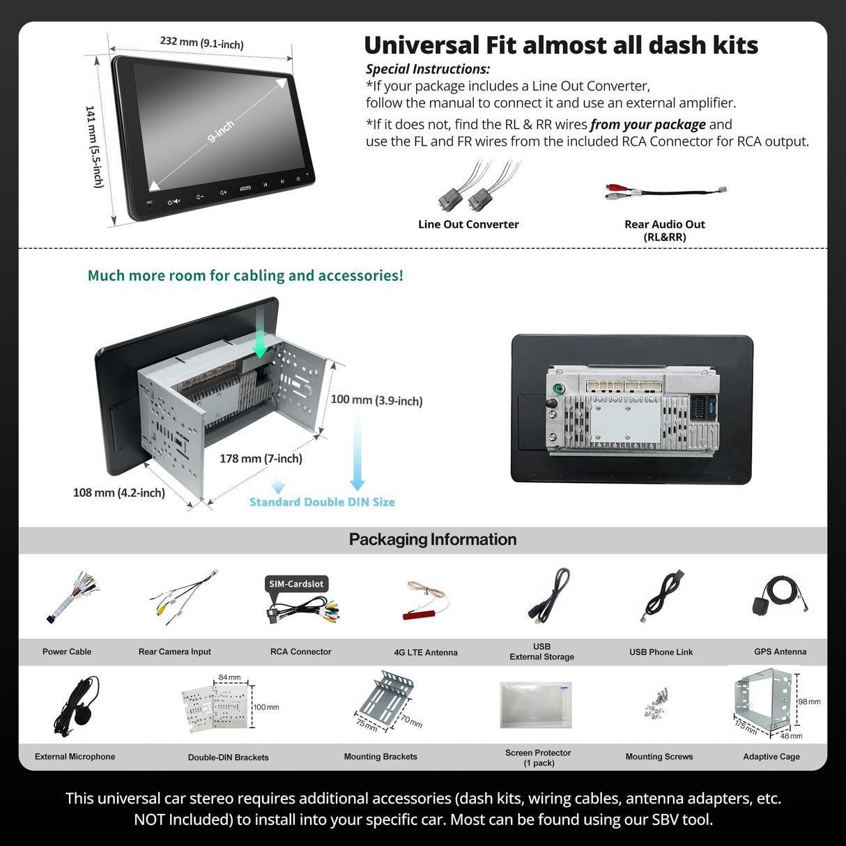 ATOTOZONE A6PF Plus 9inch QLED Android Double DIN Car Stereo, 8-Core 4G+64G, 4G LTE/WiFi/BT/USB, Wireless CarPlay & Android Auto Touch Screen, Dual Bluetooth, 36 EQ DSP/LRV/SWC, AI Chat&GPS Tracking