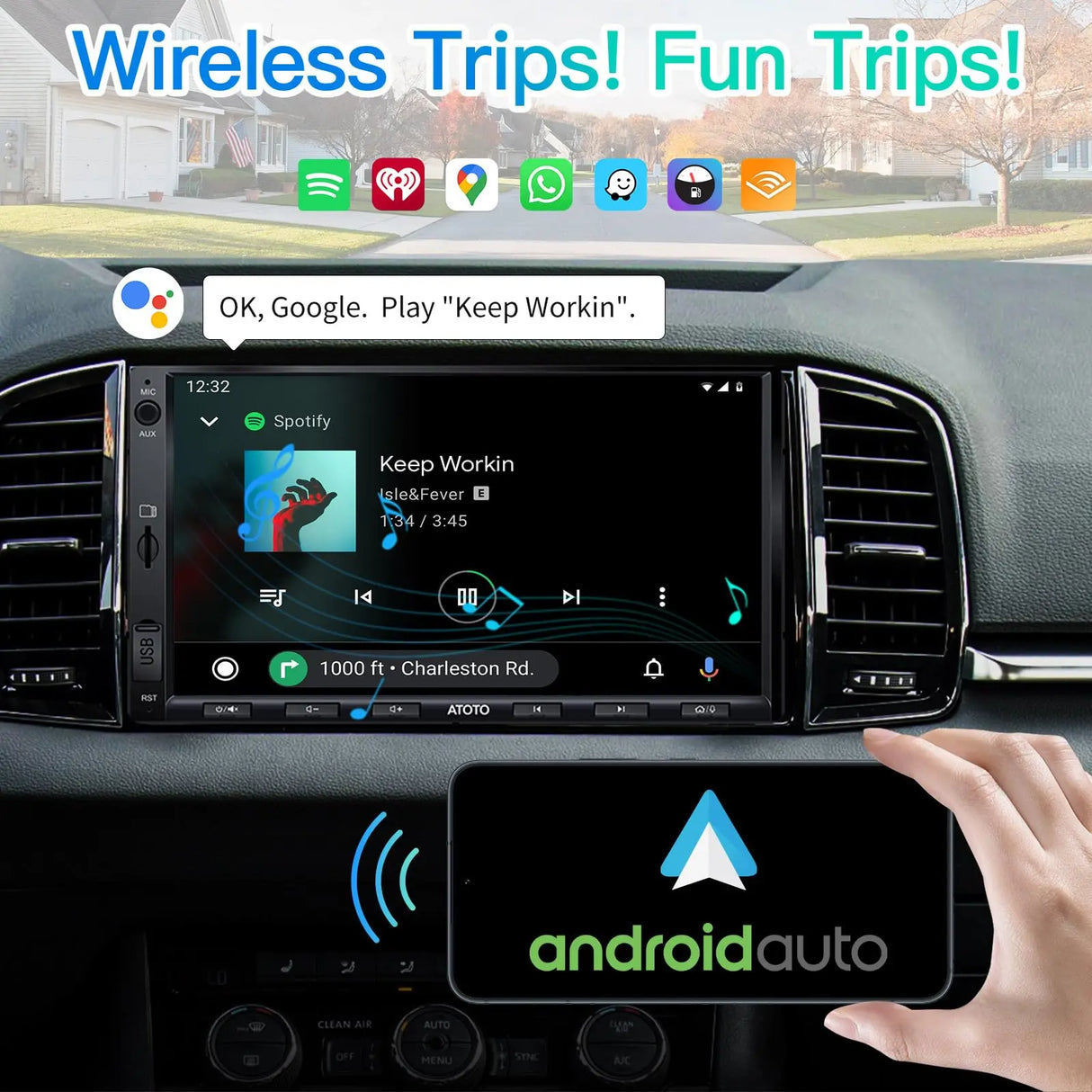 ATOTO F7G2A7WE 7" Double Din Car Stereo, HD LRV Camera, IPS Touchscreen, Wireless CarPlay and Android Auto, Bluetooth, Phone Mirroring, USB Video & Audio