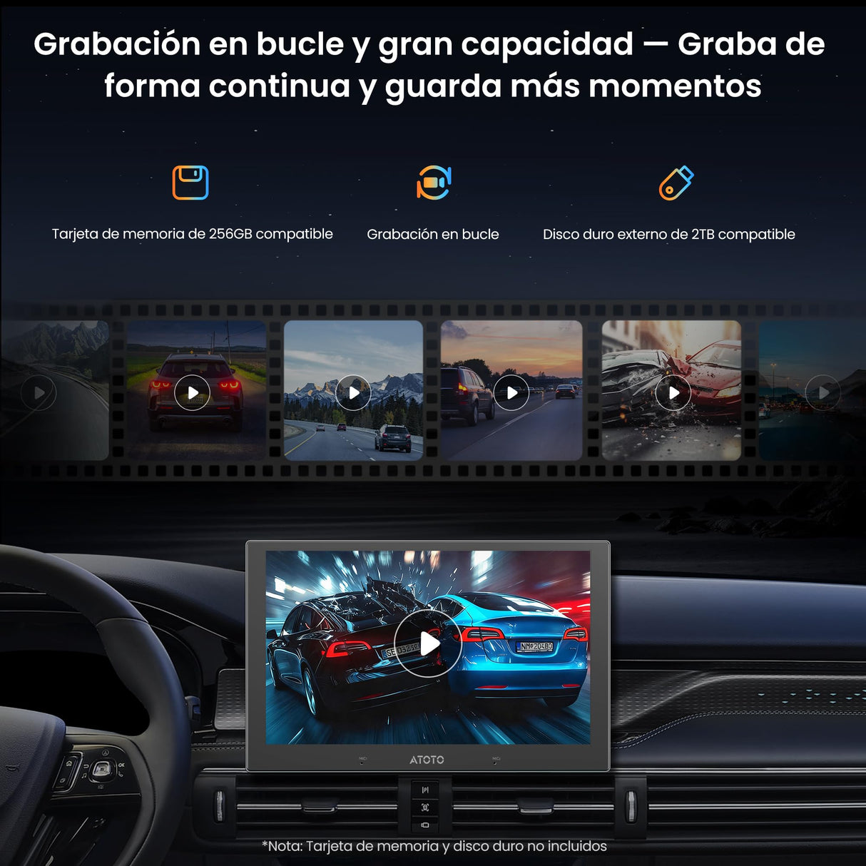 ATOTO AC-HN9FR Dashcam Frontal AHD 1080p para Coche, 30fps, Visión Nocturna Starlight, WDR, Gran Angular 136°, G-Sensor, Modo Parking, Grabación en Bucle, Reproducción de Ruta GPS – Solo Serie V10