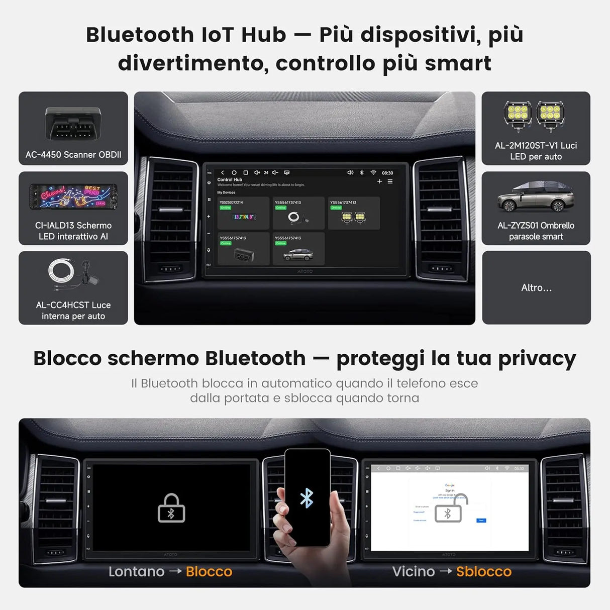 ATOTO S84G2B7P 7" Autoradio Android 2 DIN, CarPlay e Android Auto Wireless, DSP Hi-Fi con Pre-Out 4V, Chat IA, Tracciamento GPS, WiFi/Bluetooth/USB, 4G+64G