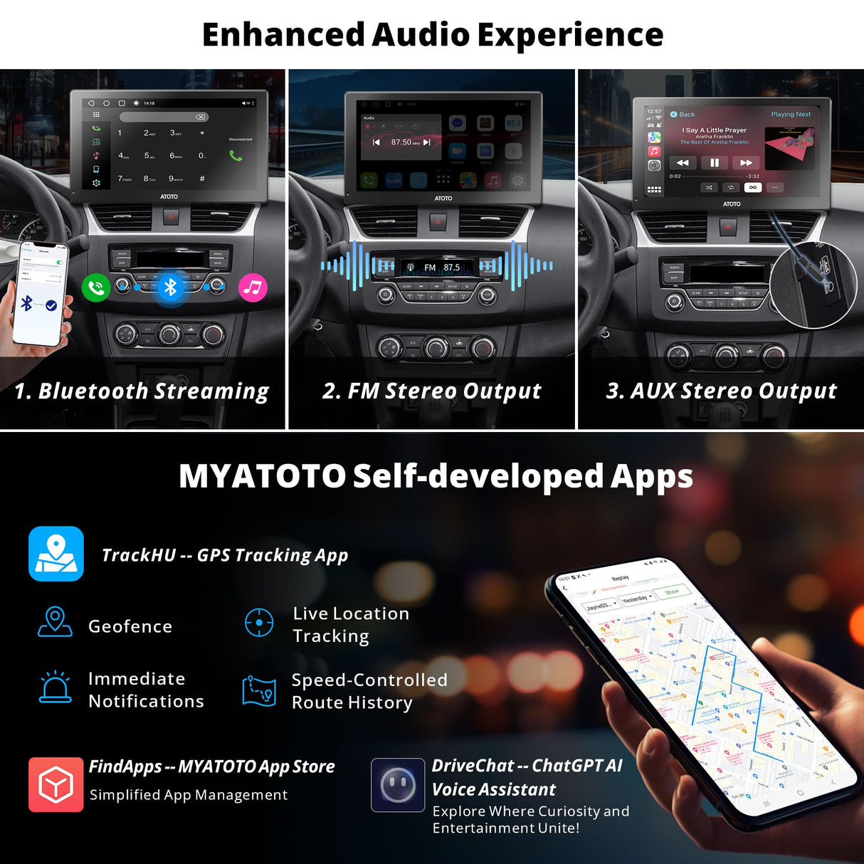 ATOTO 9" Portable Car Stereo with QLED Touchscreen, Wireless/Wired CarPlay & Android Auto, 2GB+32GB, ChatGPT AI, Fast Boot, 1280x720p Display