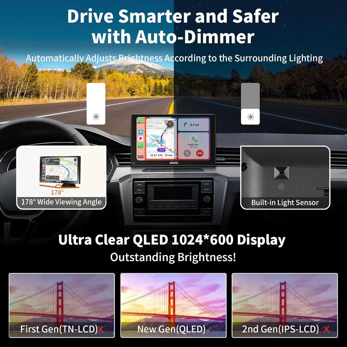 ATOTO P8 7 インチ GPS 自動 – Telecamere Doppie フル HD、Telecomando、QLED タッチスクリーン、CarPlay e Android Auto Senza Fili、Luminosità Adattiva WDR、Schermo per Auto