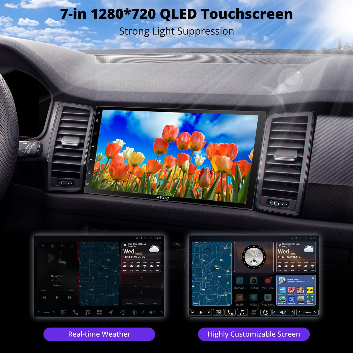 ATOTO X10G2B7E 7" Double Din Car Stereo with OBD2 Scanner, Wireless CarPlay & Android Auto, QLED Touchscreen, Android 13, Octa-Core 8+128GB, 4G LTE, Built-in Amplifier, GPS, HDMI, Streaming Apps