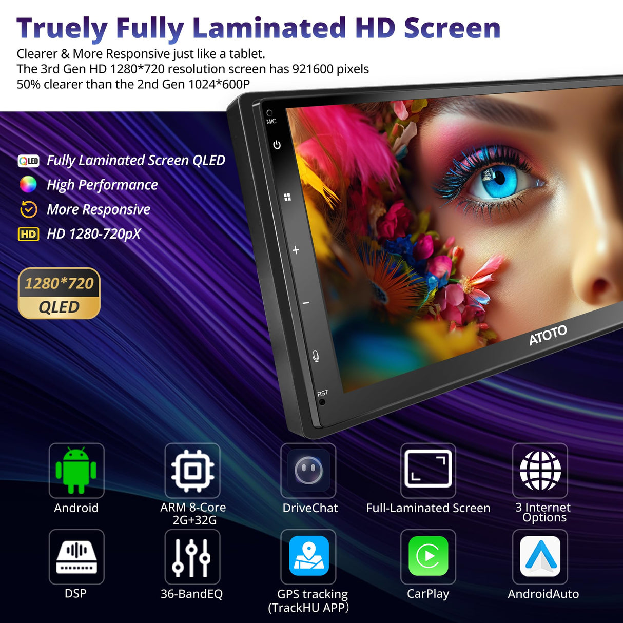 ATOTO A6G2C7PF 7" Double Din Car Stereo, QLED Touch Screen, Wireless CarPlay and Android Auto, MirrorLink, GPS Navigation, LRV, WiFi, Bluetooth, USB, Drivechat with ChatGPT