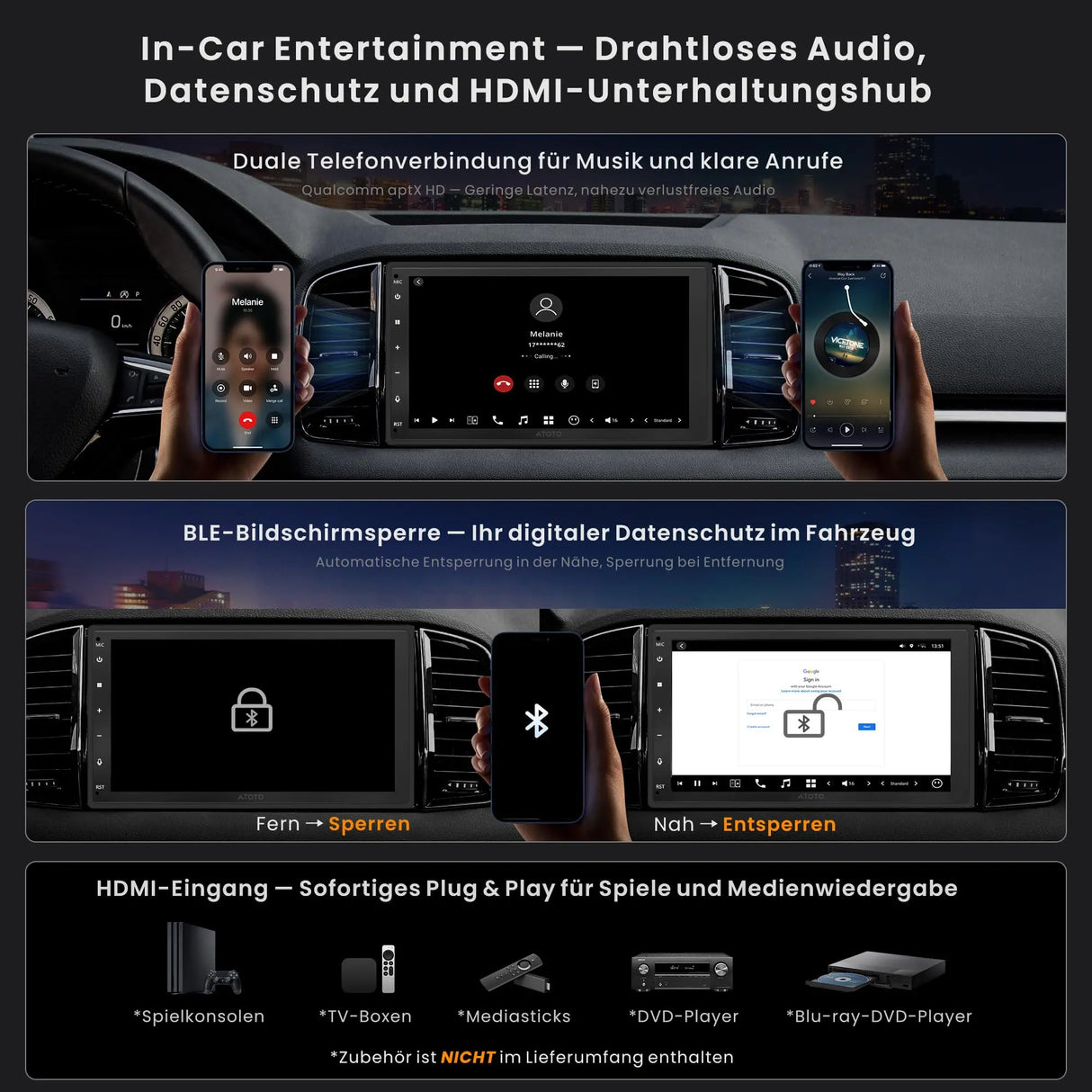 ATOTO X10DG2B7E 7" 2 DIN Autoradio mit Android und DAB+, 8+128GB, 4G LTE, KI-Sprachsteuerung, Kabelloses CarPlay & Android Auto, Dual-Mikrofon, Bluetooth, Kameraeingang, 36-Band EQ, HDMI-Eingang