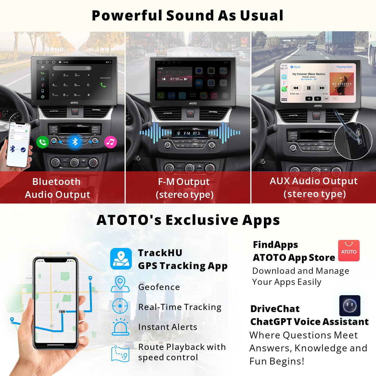 ATOTO 7" Portable Sat Nav with QLED Touchscreen, Wireless CarPlay & Android Auto, 4+32G, 4G LTE, GPS Navigation, WiFi, 1080P Front & Rear Cameras, Steering Wheel Control & Bluetooth