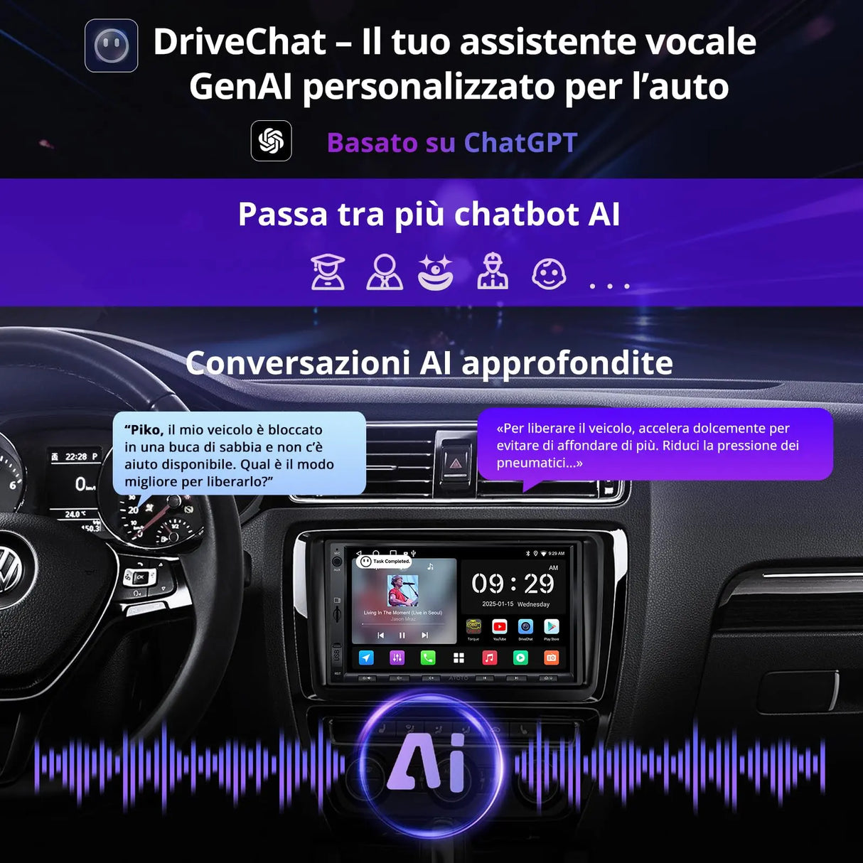ATOTO A5LVWA7T 7 Zoll 2 DIN Autoradio – Navi, WiFi, Bluetooth, USB, MirrorLink, 24-Band EQ DSP, FM, AUX, TF, Wireless CarPlay & Android Auto, 2G+32G, Kompatibel mit VW/Golf/Polo/Tiguan