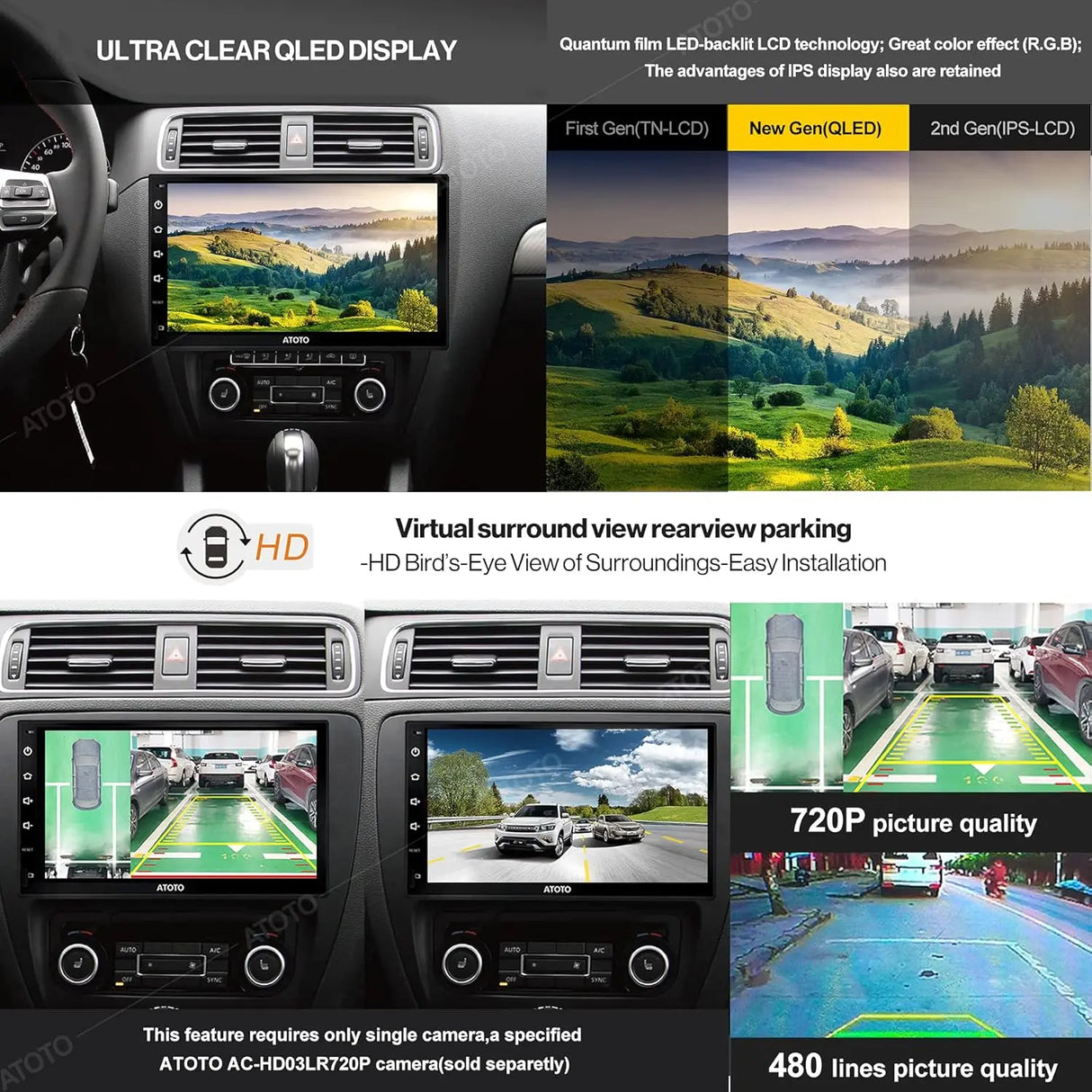 ATOTO S8G2B74PM 7" Double Din Car Stereo, QLED Touchscreen, Wireless CarPlay & Android Auto, Dual Bluetooth with aptX HD, Split-Screen Display, HD Rearview with Live Rear View, USB Tethering, SCVC & More
