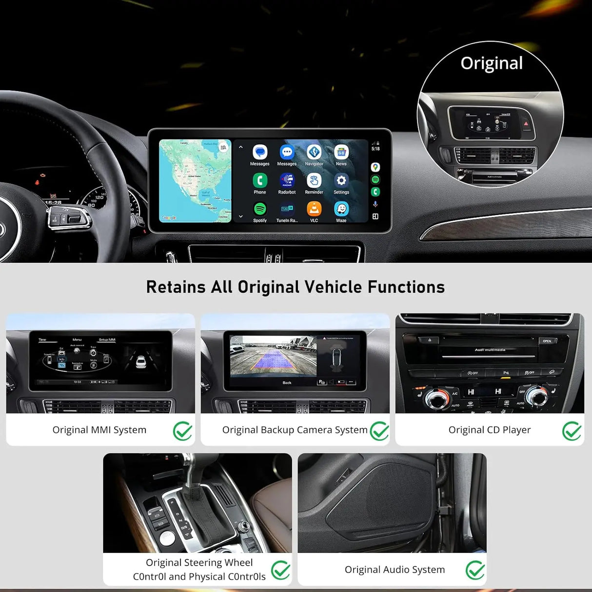 ATOTO S8ADQ54XL12A8PN 12,3" Autoradio Bluetooth, kompatibel mit Audi Q5 B8/B8.5 2009-2016 Concert/Symphony, CarPlay und Android Auto, GPS-Navigation, AI, 2 BT, 4G LTE, Original-Funktionalität