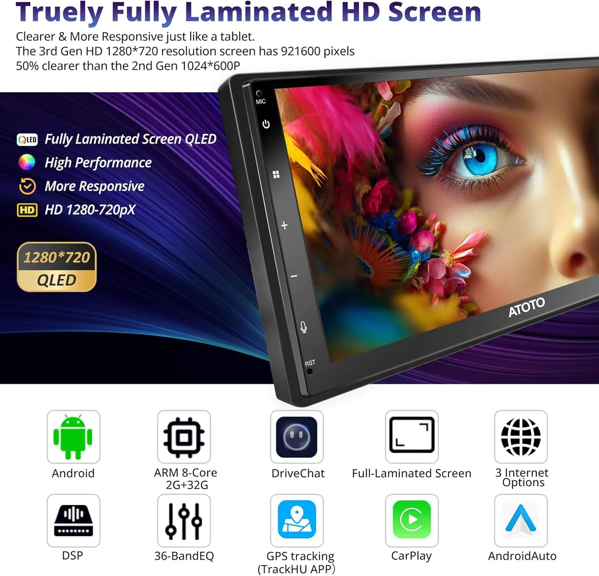 ATOTO A6G2C7PF 7" Double Din Car Stereo, Fully Laminated Screen, Microphone, Wireless Android Auto & CarPlay, DAB+ Ready, GPS, Dual Bluetooth, WiFi, ChatGPT Voice Assistant