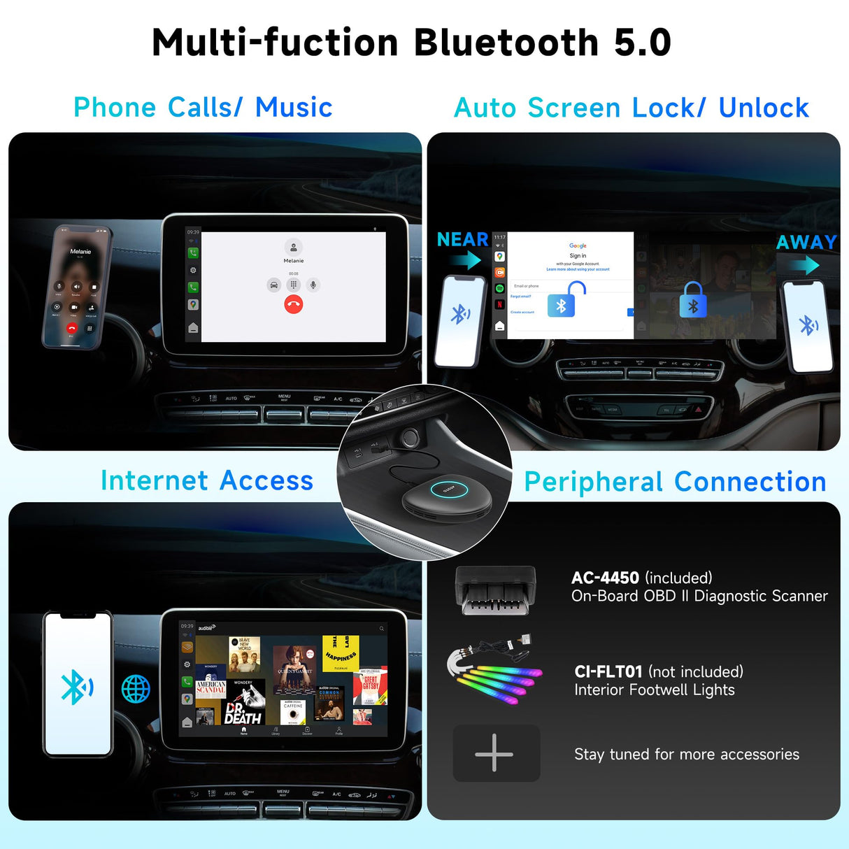 ATOTO CB6 AI Bluetooth CarPlay Adapter with OBDII Scanner, 8GB RAM, 128GB Storage, 4G LTE, GPS Navigation, Mirror Link, Voice Control, Bluetooth, OTA Updates