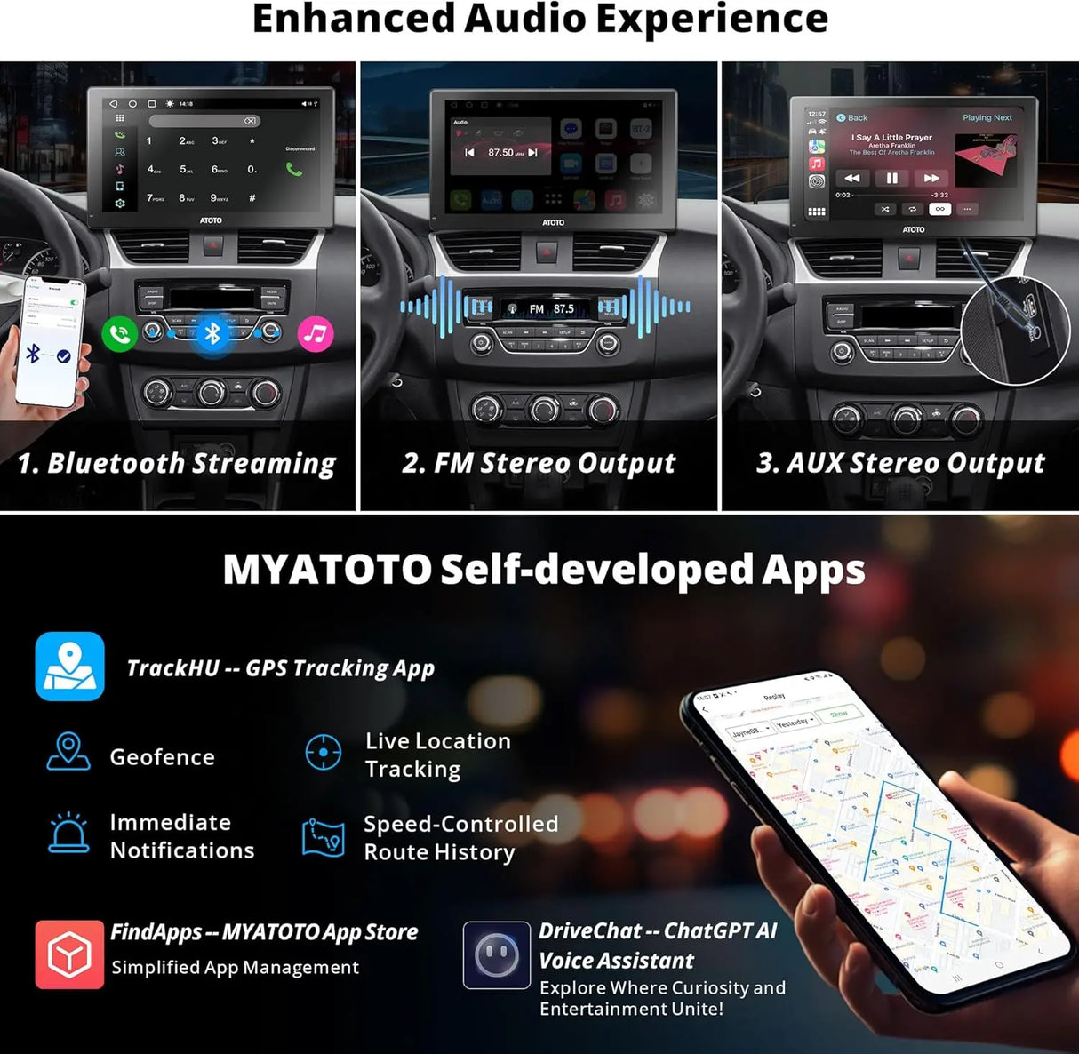 ATOTO 9" Portable Car Stereo with QLED Touchscreen, Wireless/Wired CarPlay & Android Auto, 2GB+32GB, ChatGPT AI, Fast Boot, 1280x720p Display