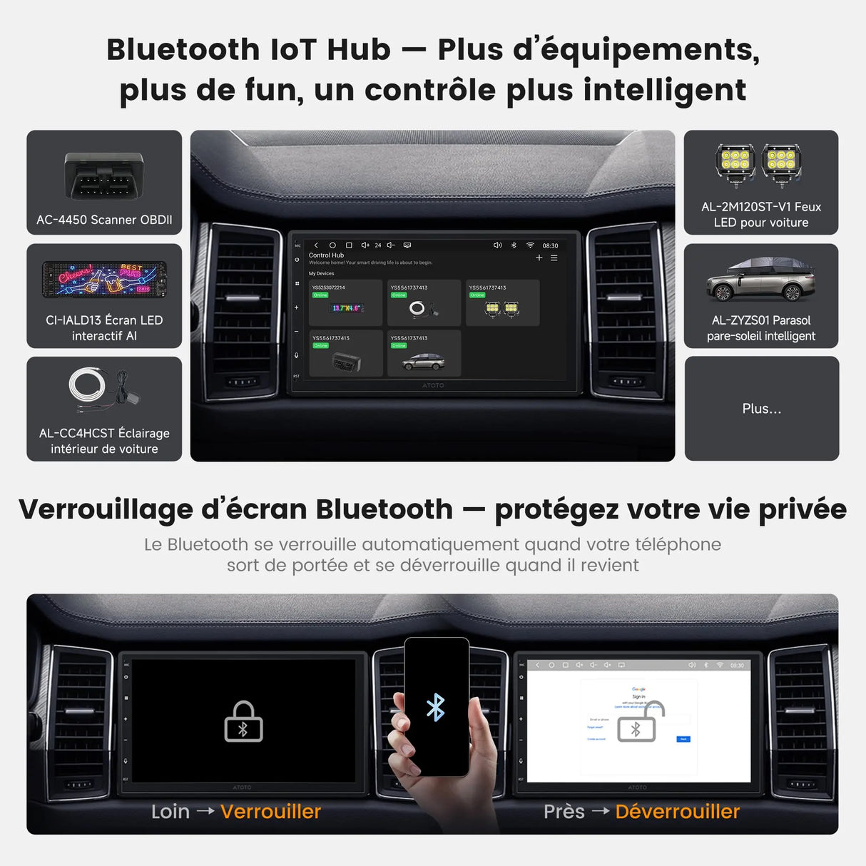 ATOTO A7G2B7PKL-S04 7" QLED Autoradio 2 DIN Android, 4G LTE/WiFi, CarPlay & Android Auto sans fil, DSP HiFi 4V avec Sortie Optique/Coaxiale, GPS Tracking, IA DriveChat, OBD2 Inclus