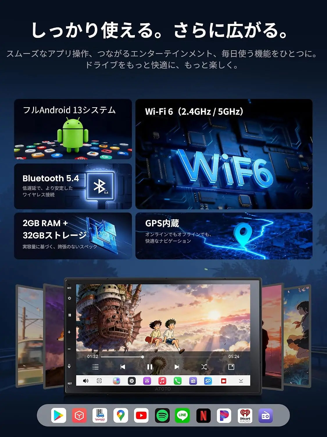 ATOTO A5PG2B7T-S01 7インチ 2DIN Androidディスプレイオーディオ、QLED、ワイヤレス・有線CarPlay/Android Auto対応, A5L Gen 2